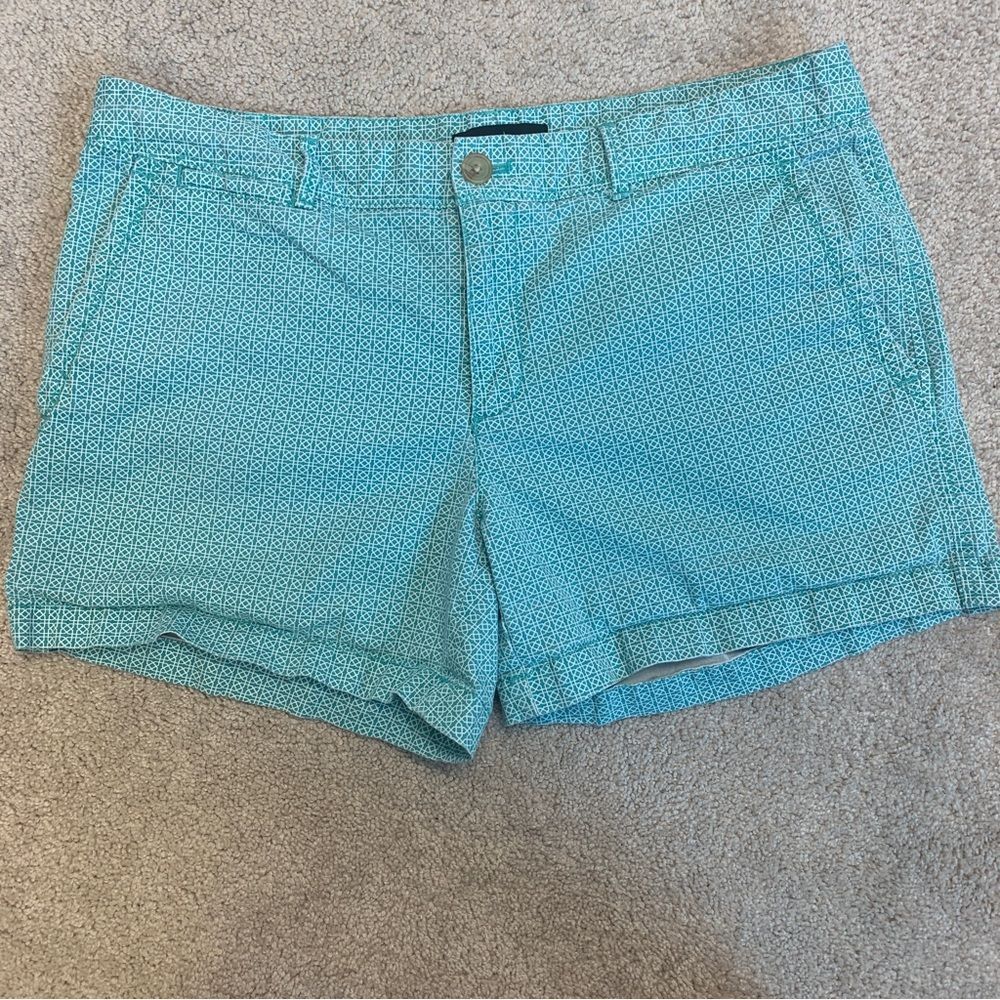 𝅺BANANA Republic teal blue aquamarine printed cargo shorts Sz 12